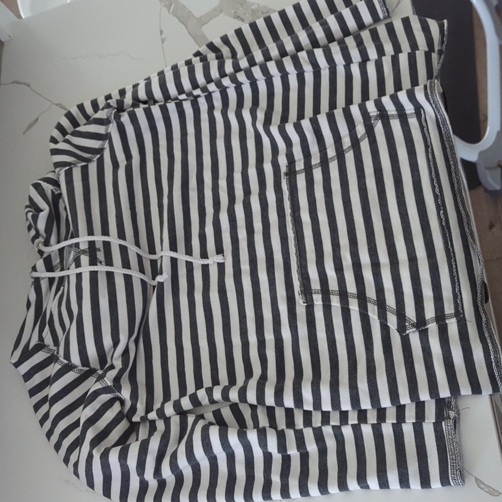 Gray and white striped maternity hoodie